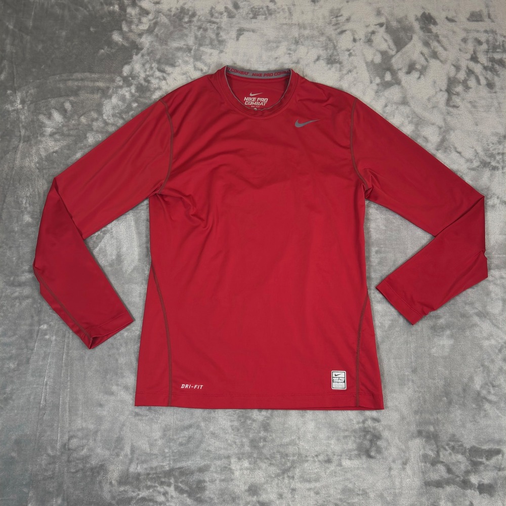 Nike Pro Combat Shirt Mens Medium Red Long Sleeve Fitted Dri-FIT 269610-648 Base